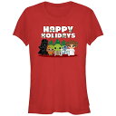 【送料無料】 スター ウォーズ レディース Tシャツ トップス Juniors' Star Wars Happy Holidays Fitted Graphic Tee Red