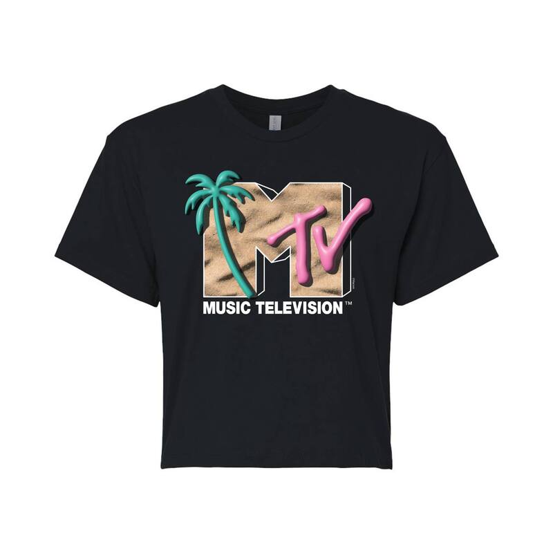 【送料無料】 ライセンス キャラクター レディース Tシャツ トップス Juniors' MTV Inflatable Beach Cropped Tee Black