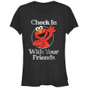 【送料無料】 ライセンス キャラクター レディース Tシャツ トップス Juniors' Sesame Street Elmo Stamp Check In On Your Friends Graphic Tee Black(4)