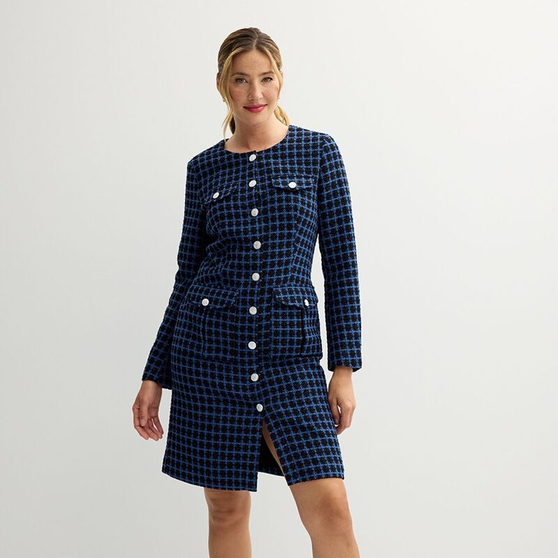 【送料無料】 ナネットレポー レディース ワンピース トップス Women's Nanette Lepore Long Sleeve Button-Front Sheath Dress Navy