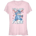 【送料無料】 ディズニー レディース Tシャツ トップス Disney's Lilo & Stitch Juniors' Wild And Free Graphic Tee Light Pink(4)