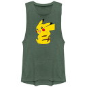 【送料無料】 ライセンス キャラクター レディース Tシャツ トップス Juniors' Pokemon Looking Back Pikachu Graphic Tank Top Pine Heather