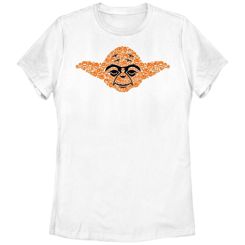 【送料無料】 スター ウォーズ レディース Tシャツ トップス Juniors' Star Wars Yoda Jack O Lanterns Head Graphic Tee White