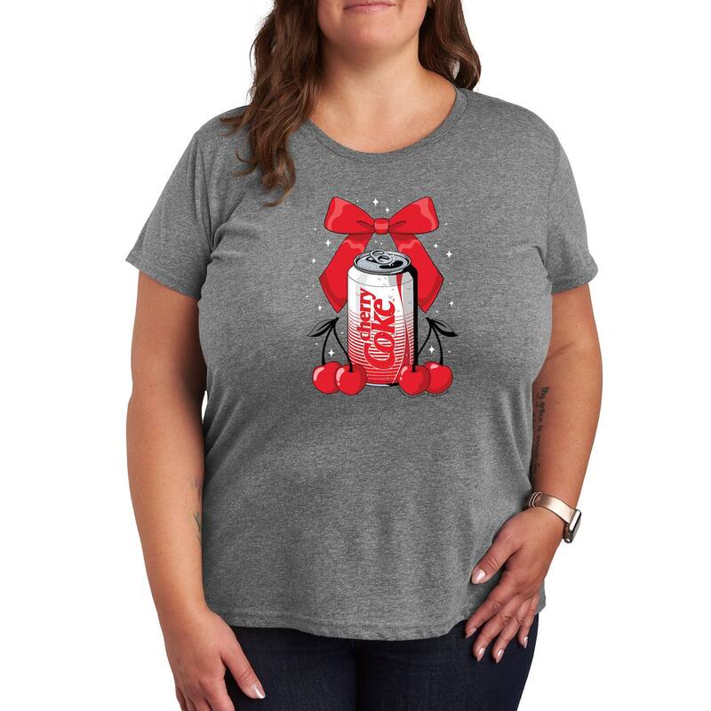 【送料無料】 ライセンス キャラクター レディース Tシャツ トップス Plus Size Coca-Cola Cherry Can Bow Graphic Tee Heather Gray