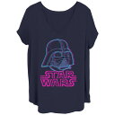 【送料無料】 スター ウォーズ レディース Tシャツ トップス Juniors' Plus Size Star Wars Darth Vader Glitchy Portrait V Neck Tee Navy