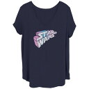 【送料無料】 スター ウォーズ レディース Tシャツ トップス Juniors' Plus Size Star Wars Profile Title Logo V Neck Tee Navy