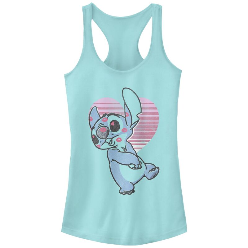 【送料無料】 ディズニー レディース Tシャツ トップス Disney's Lilo & Stitch Juniors' Kissy Face Stitch Racerback Tank Top Cancun
