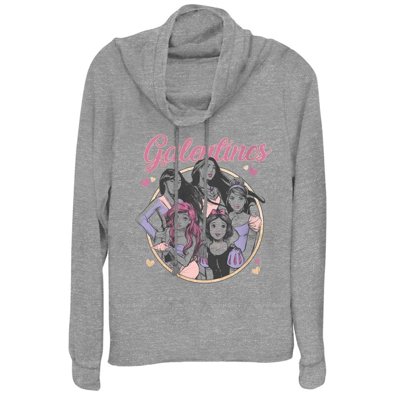 【送料無料】 ライセンス キャラクター レディース Tシャツ トップス Women's Disney Princess Galentines Group Cowlneck Graphic Lightweight Long Sleeve Gray Heather