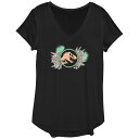 【送料無料】 ライセンス キャラクター レディース Tシャツ トップス Juniors' Jurassic World Floral Frame V-Neck ...