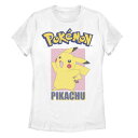 【送料無料】 ライセンス キャラクター レディース Tシャツ トップス Juniors' Pokemon Pikachu Pose Panel Graphic Tee White
