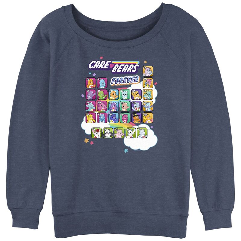 【送料無料】 ライセンス キャラクター レディース Tシャツ トップス Juniors' Care Bears Periodic Care Bear Table Slouchy Terry Pullover Blue Heather