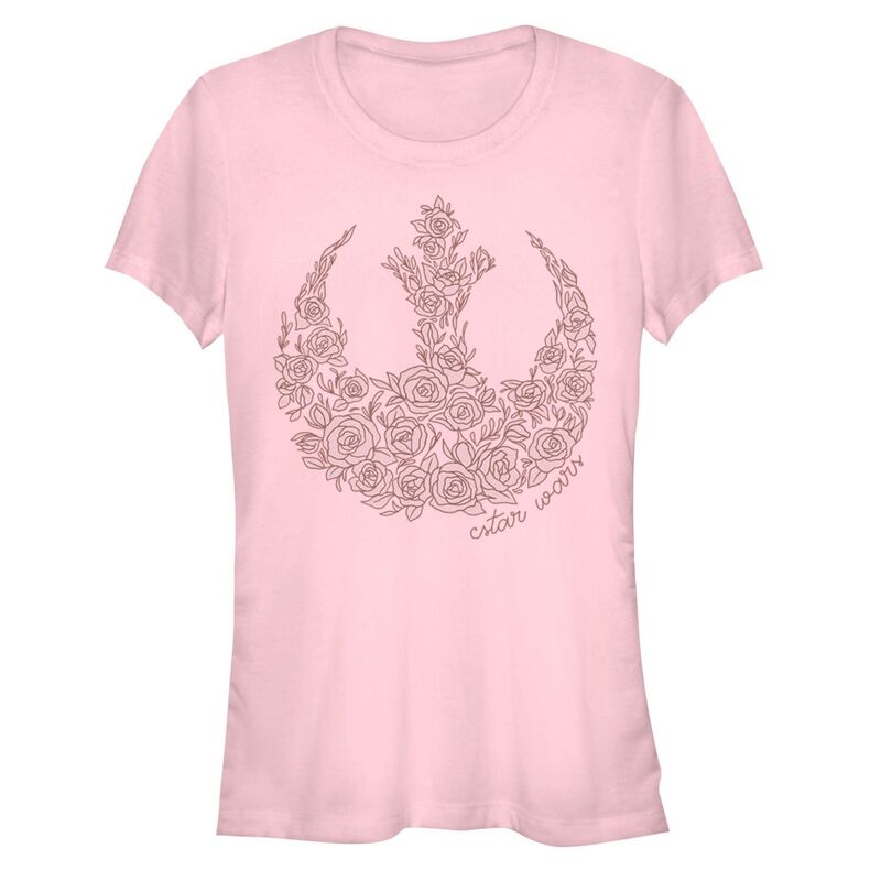 【送料無料】 ライセンス キャラクター レディース Tシャツ トップス Juniors' Star Wars Rose Rebel Emblem Fitted Tee Light Pink