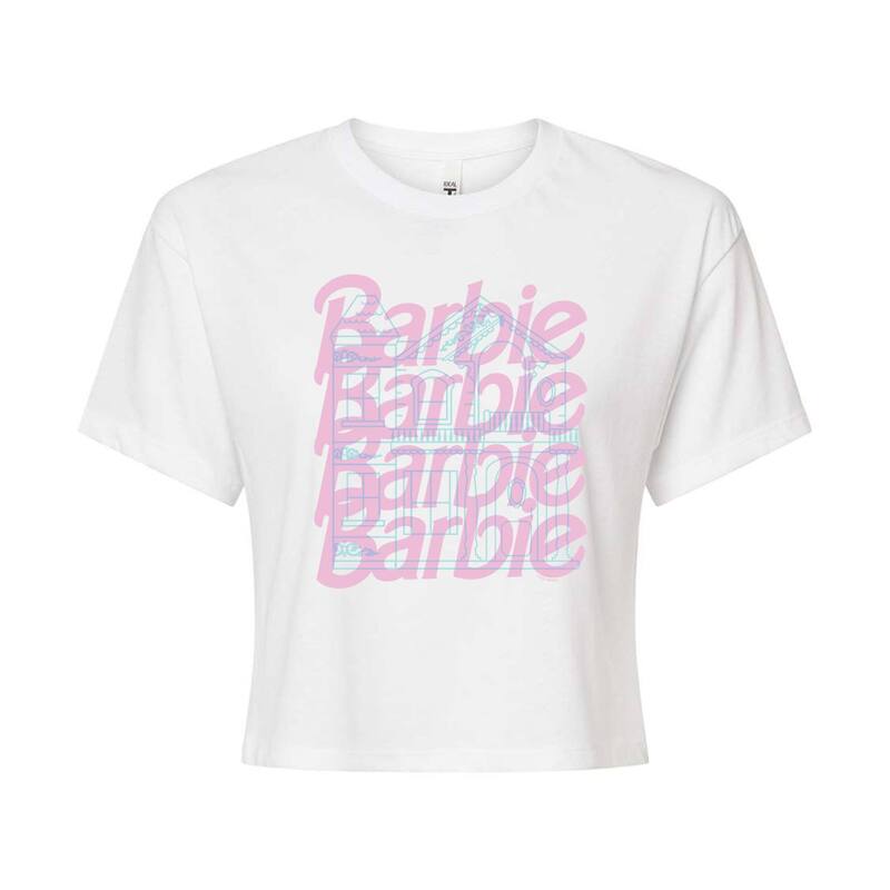【送料無料】 ライセンス キャラクター レディース Tシャツ トップス Juniors' Barbie House Cropped Graphic Tee White