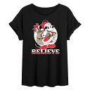 【送料無料】 ディズニー レディース Tシャツ トップス Disney's Mickey Mouse Juniors' Santa Believe Oversized Tee Black