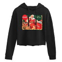 【送料無料】 ライセンス キャラクター レディース Tシャツ トップス Juniors' Coca-Cola Vintage Santa With Ice Cooler Cropped Hoodie Black