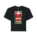 【送料無料】 ライセンス キャラクター レディース Tシャツ トップス Juniors' Coca-Cola Vintage Santa With Bottles Cropped Tee Black