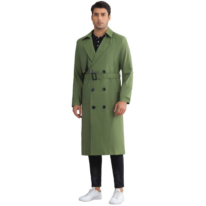 【送料無料】 Lars Amadeus メンズ ジャケット・ブルゾン アウター Classic Trench Coat for Men's Double Breasted Long Winter Overcoat with Belt Olive Green