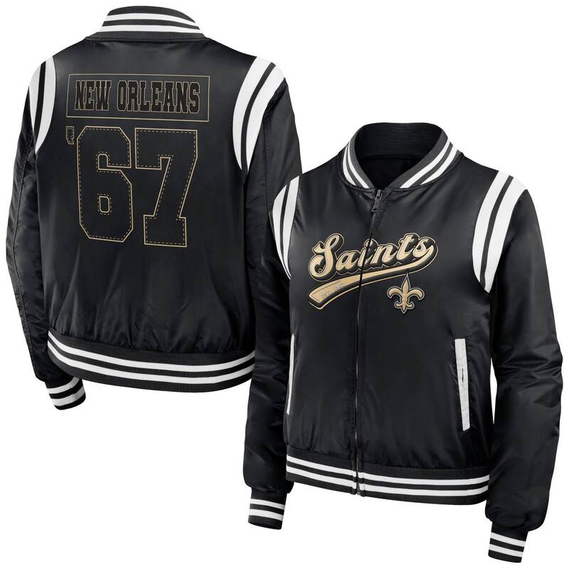 【送料無料】 アンブランデッド レディース ジャケット・ブルゾン アウター Women's WEAR by Erin Andrews Black New Orleans Saints Bomber Full-Zip Jacket Snt Black