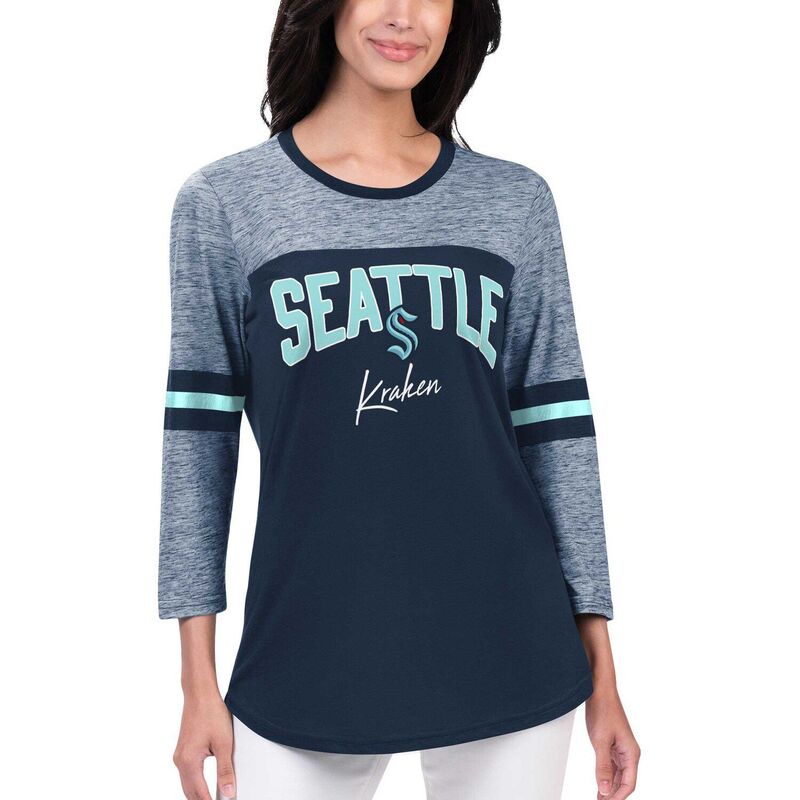 【送料無料】 G-III レディース Tシャツ トップス Women's G-III 4Her by Carl Banks Deep Sea Blue Seattle Kraken Play The Game 3/4-Sleeve T-Shirt Krk Navy