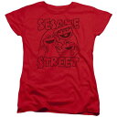 【送料無料】 ライセンス キャラクター レディース Tシャツ トップス Sesame Street Group Crunch Short Sleeve Womens Tee Red(4)