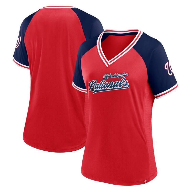 【送料無料】 アンブランデッド レディース Tシャツ トップス Women's Fanatics Branded Red Washington Nationals Glitz & Glam League Diva Raglan V-Neck T-Shirt Nat Red