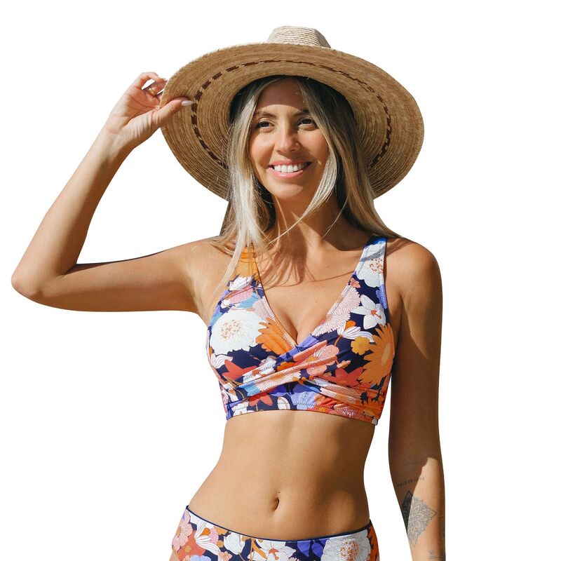 【送料無料】 カップシー レディース トップのみ 水着 Women's CUPSHE Wrap-Front Lace Back Swim Bralette Navy Geo Floral