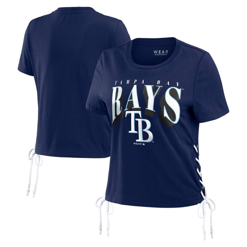 【送料無料】 ウェア バイ エリン アンドルーズ レディース Tシャツ トップス Women's WEAR by Erin Andrews Navy Tampa Bay Rays Side Lace-Up Cropped T-Shirt Ray Navy