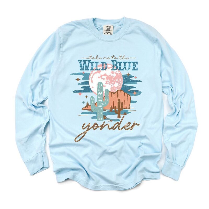 【送料無料】 Simply Sage Market レディース Tシャツ トップス Wild Blue Yonder Garment Dyed Long Sleeve Tees Chambray