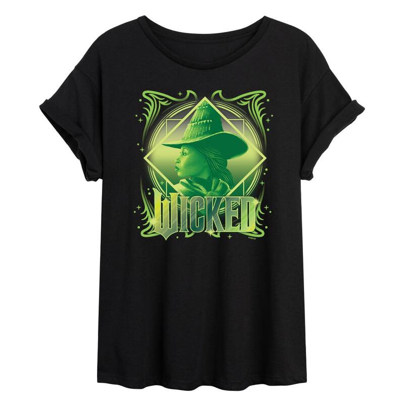 【送料無料】 ライセンス キャラクター レディース Tシャツ トップス Juniors' Wicked Elphaba Portrait Oversized Tee Black