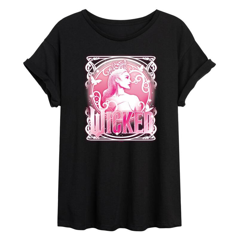 【送料無料】 ライセンス キャラクター レディース Tシャツ トップス Juniors' Wicked Glinda Portrait Oversized Tee Black