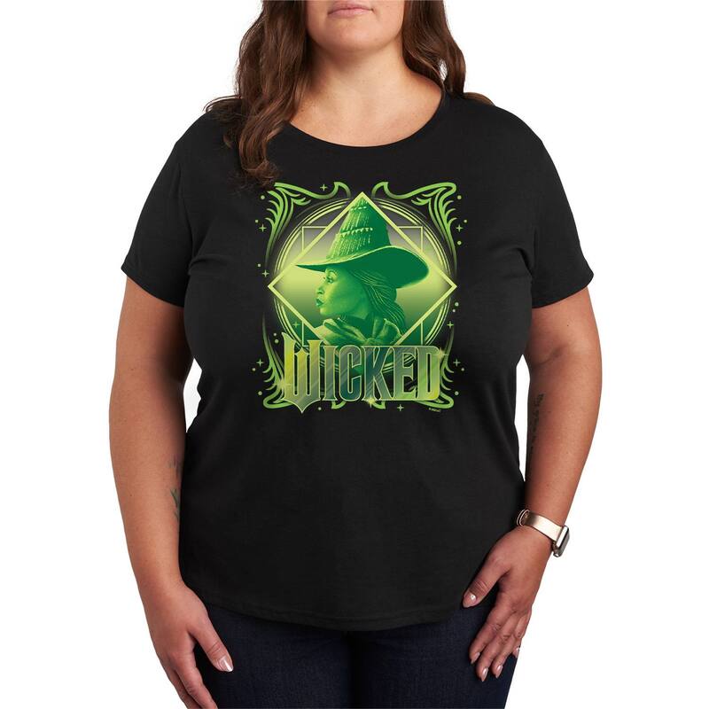 【送料無料】 ライセンス キャラクター レディース Tシャツ トップス Plus Size Wicked Elphaba Portrait Tee Black