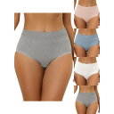 【送料無料】 アレグラ ケー レディース パンツ アンダーウェア 5 Packs Women's High Waist Underwear Tummy Control Comfortable Lace Trim Ribbed Panties Multi-color Gy Pk Blu Wh(4)
