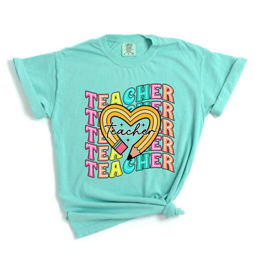【送料無料】 Simply Sage Market レディース Tシャツ トップス Teacher Pencil Heart Garment Dyed Tees Chalky Mint 【送料無料】 Simply Sage Market レディース Tシャツ トップス Teacher Pencil Heart Garment Dyed Tees Chalky Mint