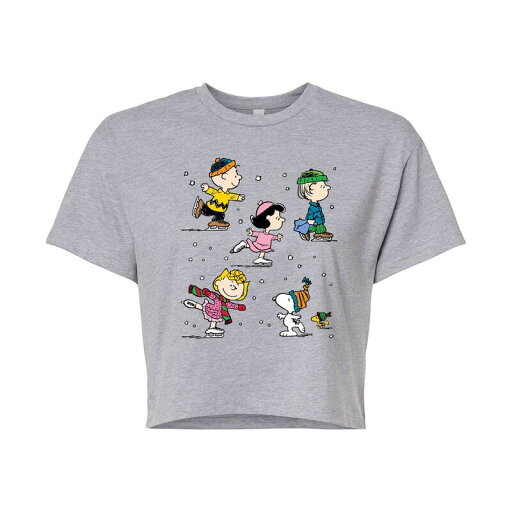 【送料無料】 ライセンス キャラクター レディース Tシャツ トップス Juniors' Peanuts Group Winter Fun Cropped Tee Heather Gray 【送料無料】 ライセンス キャラクター レディース Tシャツ トップス Juniors' Peanuts Group Winter Fun Cropped Tee Heather Gray