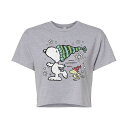 【送料無料】 ライセンス キャラクター レディース Tシャツ トップス Juniors' Peanuts Snoopy & Woodstock Skate Cropped Tee Heather Gray(4)