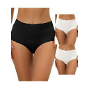 【送料無料】 アレグラ ケー レディース パンツ アンダーウェア 3 Packs Women's High Waist Underwear Tummy Control Comfortable Lace Trim Ribbed Panties Muti-color White Black(4)