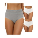 【送料無料】 アレグラ ケー レディース パンツ アンダーウェア 3 Packs Women's High Waist Underwear Tummy Control Comfortable Lace Trim Ribbed Panties Muti-color White Gray(4)