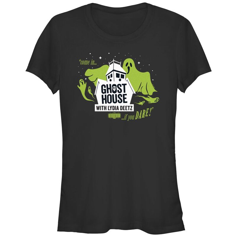 【送料無料】 ライセンス キャラクター レディース Tシャツ トップス Juniors' Beetlejuice 2 Ghost House With Lydia Deetz Fitted Graphic Tee Black