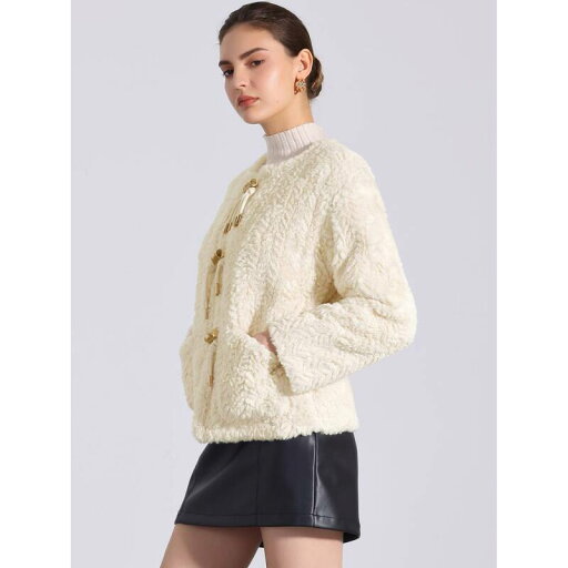【送料無料】 アレグラ ケー レディース ジャケット・ブルゾン アウター Women's Faux Fur Cropped Jackets Fluffy Toggle Short Coats White