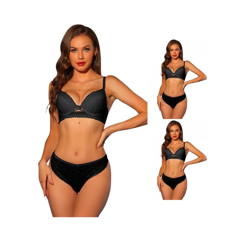 【送料無料】 アレグラ ケー レディース ブラジャー アンダーウェア 3 Packs Womens Lace Bra And Panty Set Padded Full Coverage Underwire Bras Two Piece Lingerie Black