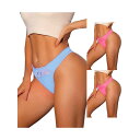 【送料無料】 アレグラ ケー レディース パンツ アンダーウェア 3 Packs Women's Low-waisted Satin Bikini Panties Elastic Lace Waist Thongs Underwears Muticolor Bright Pink Blue(4)