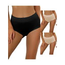 【送料無料】 アレグラ ケー レディース パンツ アンダーウェア 3 Packs Women's Cotton Underwear High-waisted Lace Trim Tummy Control Full Coverage Briefs Beige Black(4)