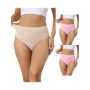 【送料無料】 アレグラ ケー レディース パンツ アンダーウェア 3 Packs Womens Hign Waist G-string Thongs Tummy Control Stretch Panties T-back Undepants Pink Beige(4)