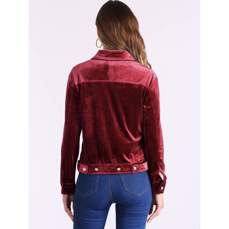 【送料無料】 アレグラ ケー レディース ジャケット・ブルゾン アウター Velvet Jacket for Women's Button Up Long Sleeve Crop Jacket Army Green
