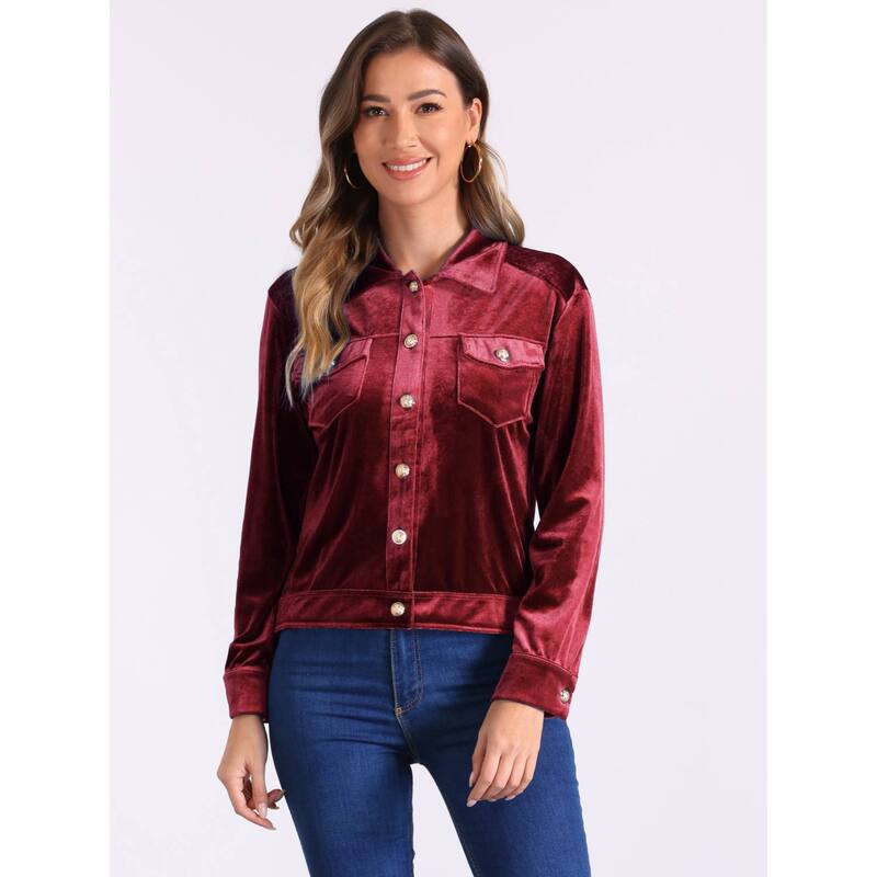 【送料無料】 アレグラ ケー レディース ジャケット・ブルゾン アウター Velvet Jacket for Women's Button Up Long Sleeve Crop Jacket Army Green