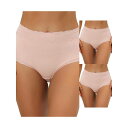 【送料無料】 アレグラ ケー レディース パンツ アンダーウェア 3 Packs Women's High-waist Underwear Tummy Control Comfortable Lace Trim Ribbed Panties Muti Packs Beige Pink(4)