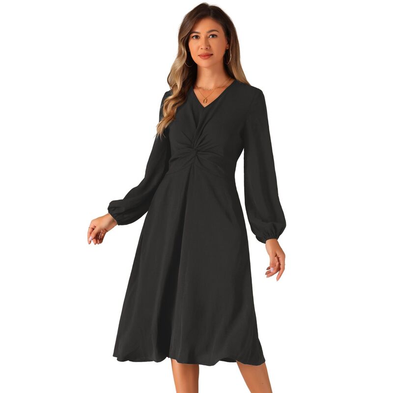 【送料無料】 アレグラ ケー レディース ワンピース トップス Women's V Neck Twist Front A-line Party Wedding Guest Midi Dress Black