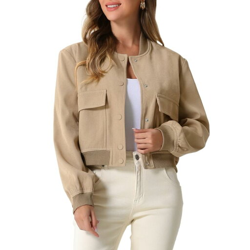 【送料無料】 アレグラ ケー レディース ジャケット・ブルゾン アウター Button Down Bomber Jacket for Women's Stand Collar Long Sleeve Casual Cropped Coat Outwear Khaki 【送料無料】 アレグラ ケー レディース ジャケット・ブルゾン アウター Button Down Bomber Jacket for Women's Stand Collar Long Sleeve Casual Cropped Coat Outwear Khaki