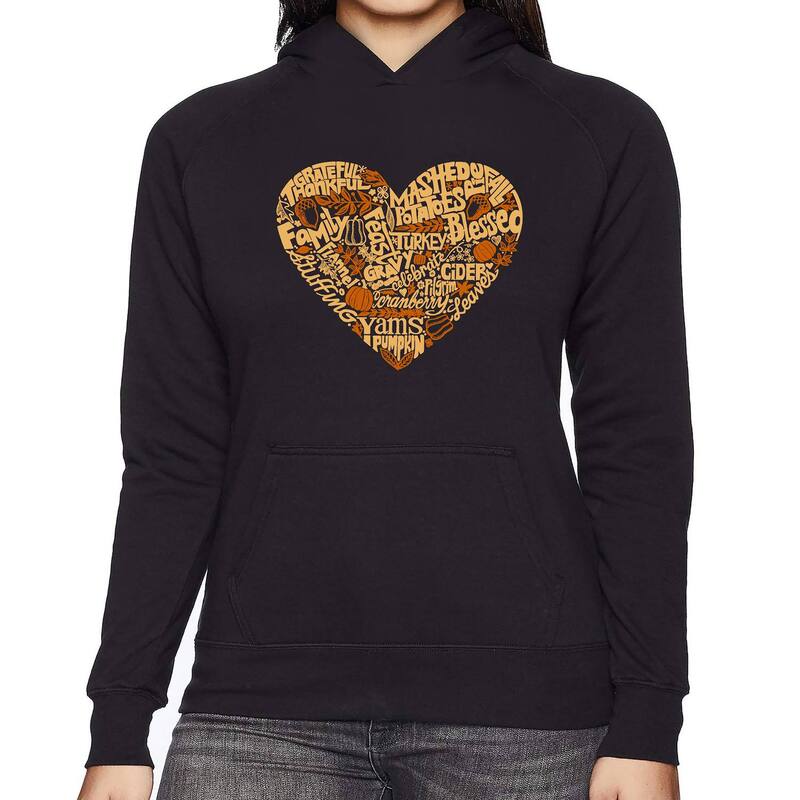 【送料無料】 エルエーポップアート レディース Tシャツ トップス Thanksgiving Heart - Women's Word Art Hooded Sweatshirt Black