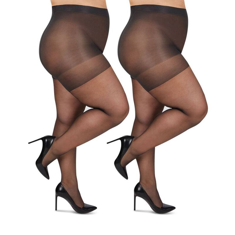 【送料無料】 メモイ レディース 靴下 アンダーウェア 2 Pair Curvy Silky Sheer Ct Pantyhose Off Black